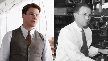 Bintang film Pearl Harbor Josh Hartnett, berperan sebagai Ernest Orlando Lawrence, seorang fisikawan nuklir yang memperoleh Hadiah Nobel Fisika 1939 karena menciptakan siklotron (sejenis akselerator partikel). Lawrence berkontribusi pada Proyek Manhattan selama Perang Dunia II sebagai kepala program. Foto: PSugar