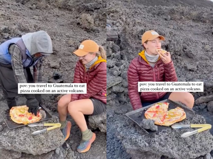 Viral! Wanita Ini Nekat Makan Pizza di Gunung Berapi Aktif