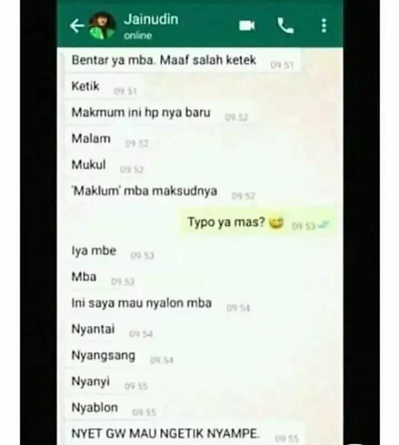 Kadang, karena sudah terlalu bersemangat, chat yang dikirim jadinya typo. Siapa nih yang sering typo?