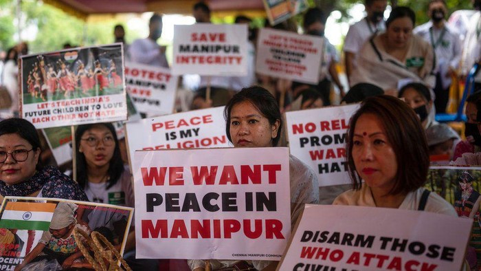 Aksi protes terhadap konflik di Manipur, India