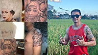 Ajun Perwira memiliki tato wajah istrinya Jennifer Jill di lengan kirinya. Foto: Instagram