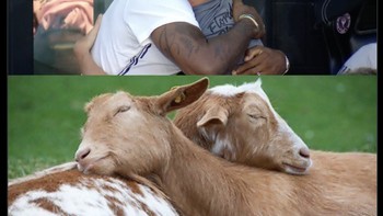 Pebasket LeBron James saat berpelukan dengan Messi. Netizen samakan dengan dua atlet hebat yang ada di AS saat ini. Foto: Twitter