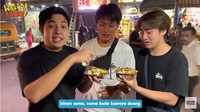 Selanjutnya, mereka mengunjungi gerai jajanan mirip pani puri. Namun, saus yang disajikan kental. Foto: YouTube Nihongo Mantappu