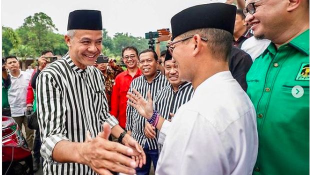 Tangkapan layar Ganjar Pranowo bertemu dengan Sandiaga Uno dari Instagram @sandiuno.