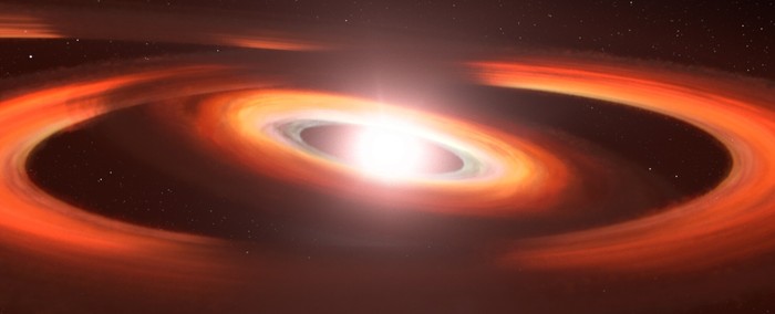 Visualisasi seniman atas cakram protoplanet kompleks yang mengitari TW Hydrae.