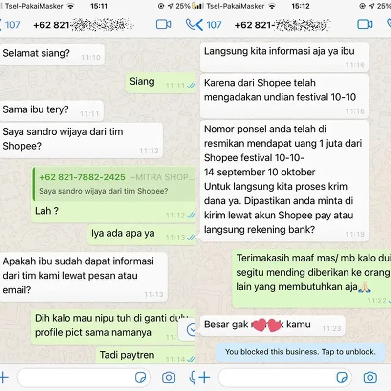 Masih banyak saja chat yang dijadikan modus penipuan. Banyak yang termakan, tapi tidak sedikit juga yang mulai sadar.