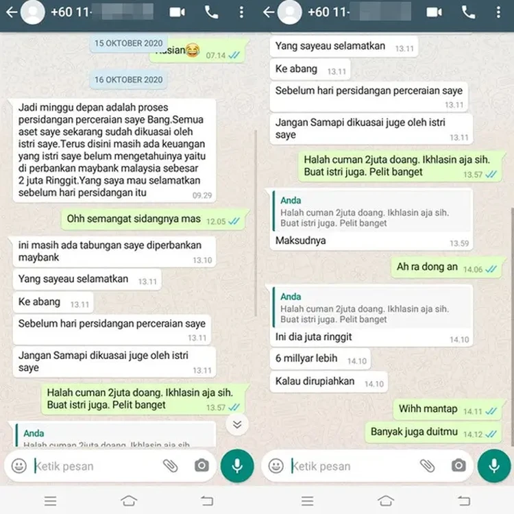 Masih banyak saja chat yang dijadikan modus penipuan. Banyak yang termakan, tapi tidak sedikit juga yang mulai sadar.
