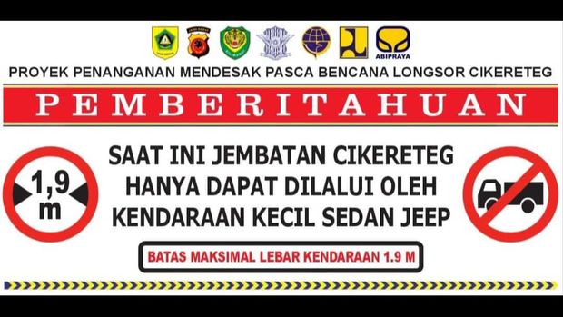 Akses jalan lintas Kabupaten Bogor menuju Sukabumi dan sebaliknya via jembatan Cikereteg sudah bisa dilalui mobil. Satu sisi Jembatan sudah bisa digunakan. (dok Istimewa)