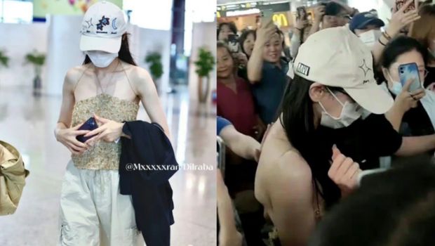 Cuplikan gambar Dilraba Dilmurat diraba-raba oleh fans di bandara.
