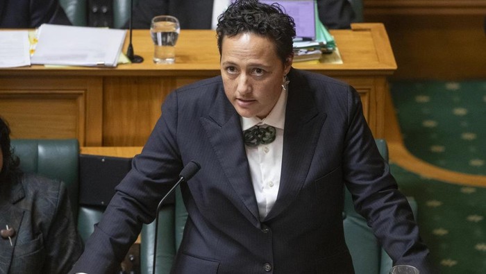 Menteri Kehakiman Selandia Baru Kiri Allan saat berbicara dalam parlemen. (Mark MItchell/NZ Herald via AP)
