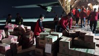 Bantuan logistik dikirim menggunakan pesawat Hercules TNI AU A-1327 dari Lanud Halim Perdana Kusuma, Jakarta Timur, Senin, (24/7/2023).  