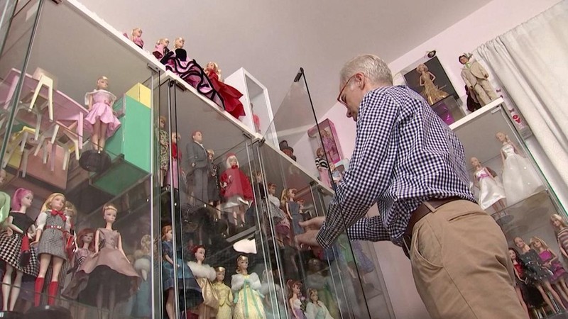 A screen grab shows Matthew Keith speaking in front of his collection of Barbies during an interview with Reuters in Los Angeles, California, U.S., July 21, 2023. REUTERS TV/via REUTERS