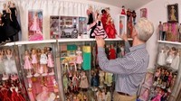 A screen grab shows Matthew Keith speaking in front of his collection of Barbies during an interview with Reuters in Los Angeles, California, U.S., July 21, 2023. REUTERS TV/via REUTERS