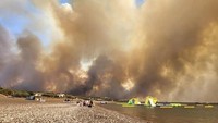 Evakuasi tersebut juga melibatkan 2.000 turis yang berada di pulau itu lantaran api mulai menjalar ke wilayah resor tepi pantai. (Rhodes.Rodos via AP)