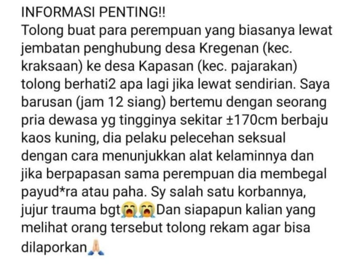 Curhat korban begal payudara di Probolinggo