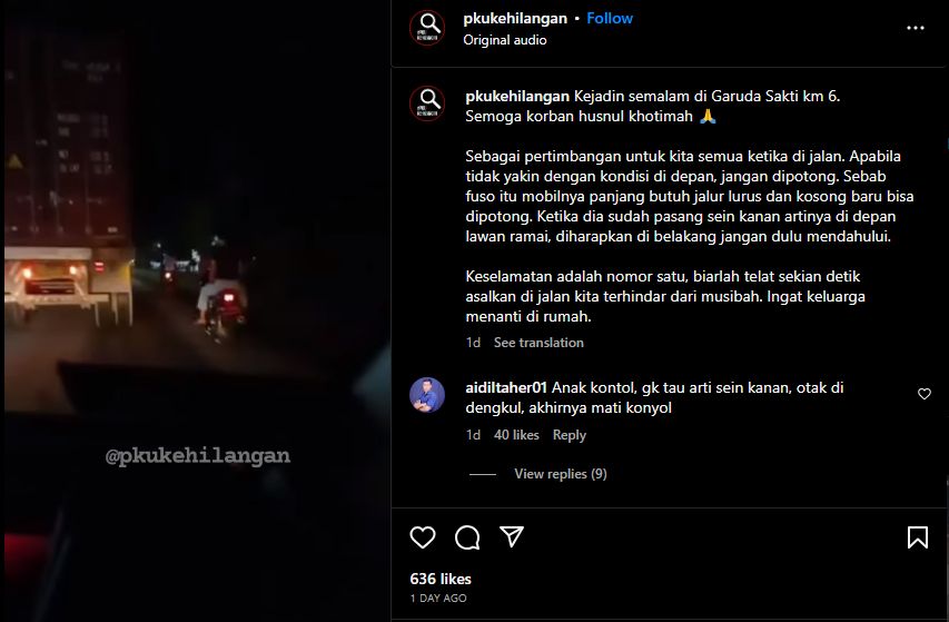 Pemotor gagal nyalip truk.