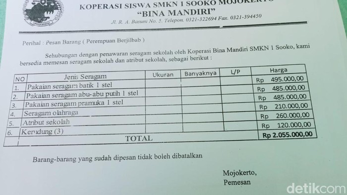 Seragam mahal Mojokerto