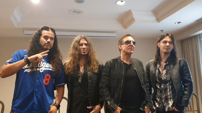 Media gathering konser DEWA 19 featuring ALL STARS bersama musisi Phil X, Derek Sherinian, Jeff Scott Soto, Dino Jelusick di Jakarta.