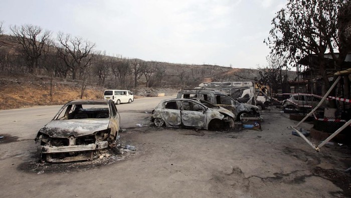 Burnt vehicles are pictured in the aftermath of a wildfire in Bejaia, Algeria July 25, 2023. REUTERS/Ramzi Boudina