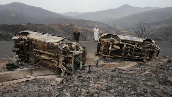 Burnt vehicles are pictured in the aftermath of a wildfire in Bejaia, Algeria July 25, 2023. REUTERS/Ramzi Boudina