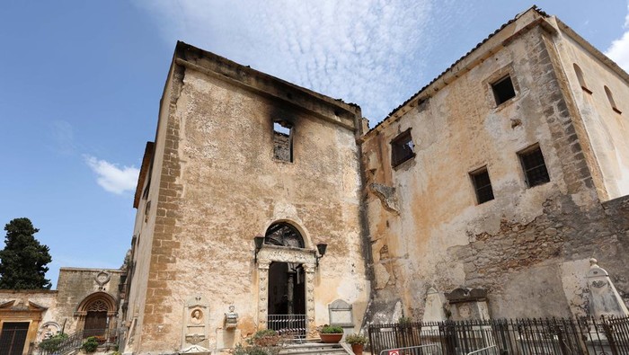 General view of the interior of Santa Maria di Gesu church after it was damaged by a wildfire in the Sicilian town of Palermo, Italy July 26, 2023. REUTERS/Alberto Lo Bianco NO RESALES. NO ARCHIVES
