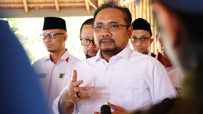Menag Yaqut Cholil Qoumas di Bandara Soekarno Hatta Tangerang, Banten, Kamis (27/7/2023).