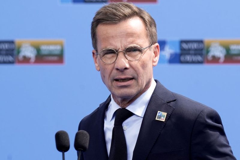 Swedish Prime Minister Ulf Kristersson addresses the media ahead of a NATO leaders summit in Vilnius, Lithuania July 11, 2023. REUTERS/Ints Kalnins/ File Photo