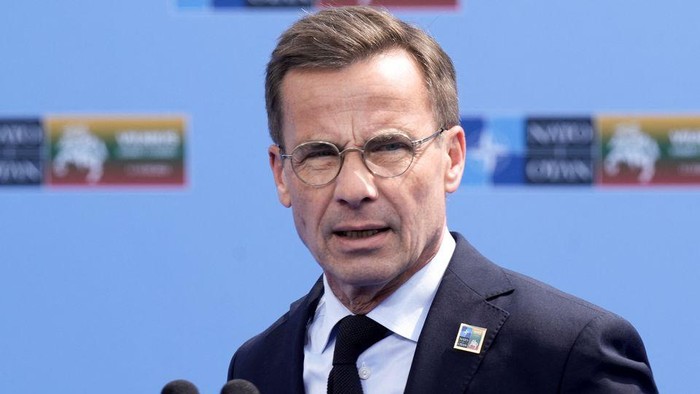 Swedish Prime Minister Ulf Kristersson addresses the media ahead of a NATO leaders summit in Vilnius, Lithuania July 11, 2023. REUTERS/Ints Kalnins/ File Photo