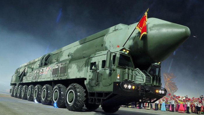 A view of a missile displayed during a military parade to commemorate the 70th anniversary of the Korean War armistice in Pyongyang, North Korea, July 27, 2023, in this image released by North Koreas Korean Central News Agency. KCNA via REUTERS