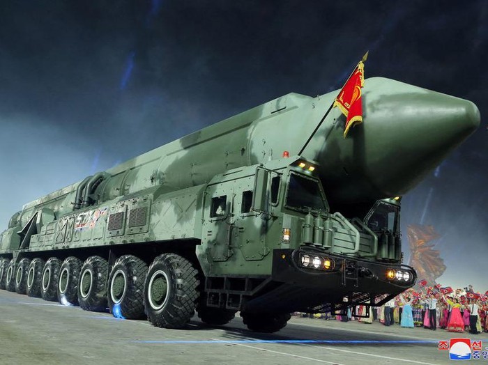 A view of a missile displayed during a military parade to commemorate the 70th anniversary of the Korean War armistice in Pyongyang, North Korea, July 27, 2023, in this image released by North Koreas Korean Central News Agency. KCNA via REUTERS