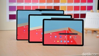 Samsung memberikan fitur HDR10+ dan Vision Booster untuk memaksimalkan menonton video lewat tablet ini. Plus speakernya ada empat dengan sentuhan AKG dan dukungan Dolby Atmos. Foto: Adi Fida Rahman/detikINET