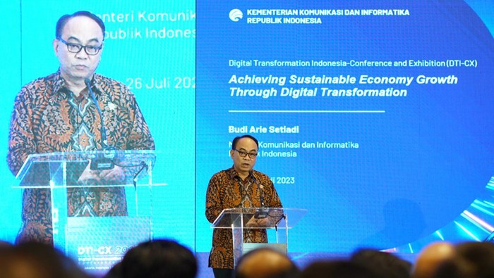 Menteri Komunikasi dan Informatika (Menkominfo) Republik Indonesia Budi Arie Setiadi, secara resmi membuka Acara Digital Transformation Indonesia Conference & Expo (DTI-CX) 2023, di Grand Ballroom JIEXPO Convention Centre Theatre, Kemayoran Jakarta.