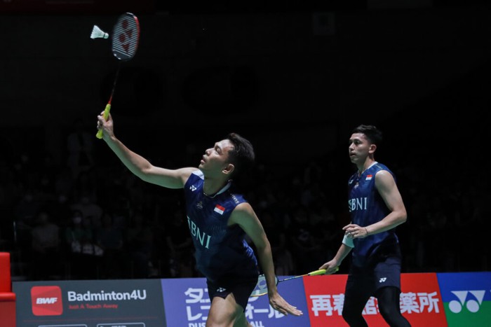 Fajar/Rian di perempatfinal Japan Open 2023.