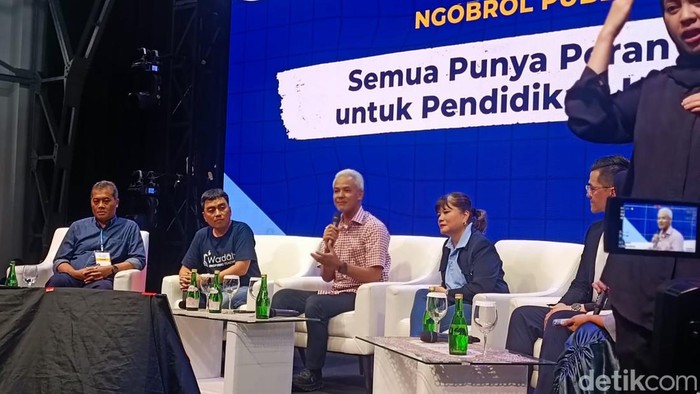 Ganjar Pranowo dalam acara BelajaRaya 2023, di Pos Bloc, Jakarta Pusat, Sabtu (29/7/2023).