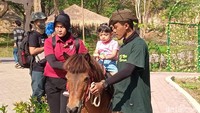 Di sisi lain, La Lembah terlihat menungangi kuda poni. (Foto: Ahsan/detikcom)