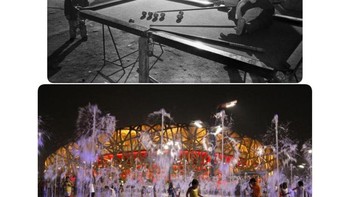 Tahun 1983 anak-anak kecil di China bermain biliar. Kini setelah ajang Olympic Games pada 2008, anak-anak bisa bermain di taman air mancur.  (Foto: Reuters)  
