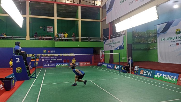 Pertandingan Richardho Vs Anandirga di babak final BNI Sirnas B Sulsel 2023 yang berlangsung di GOR Sungguminasa, Gowa.