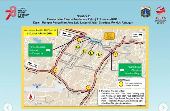 Rekayasa lalin imbas proyek saluran air sepanjang 358,9 meter di Jalan Swadaya, Kelurahan Pondok Ranggon, Jakarta Timur (Dok. instagram @kotajakartatimur).
