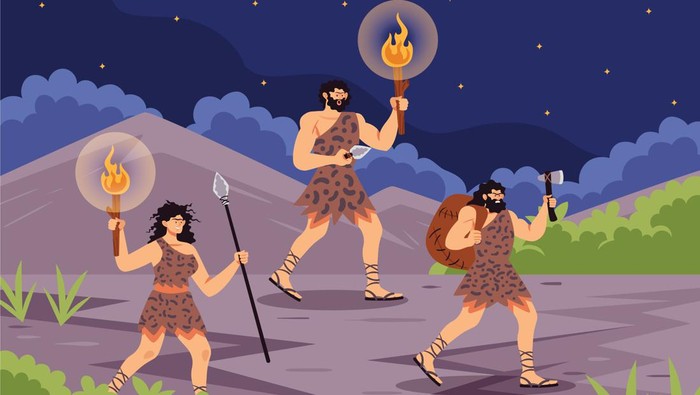 Ilustrasi manusia purba atau orang Neolitikum.
