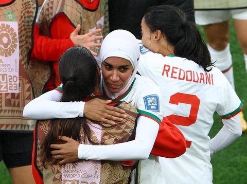 Nouhaila Benzina berhasil membawa Maroka mengalahkan Korea Selatan dalam gelaran Piala Dunia Wanita 2023. (REUTERS/Hannah Mckay)