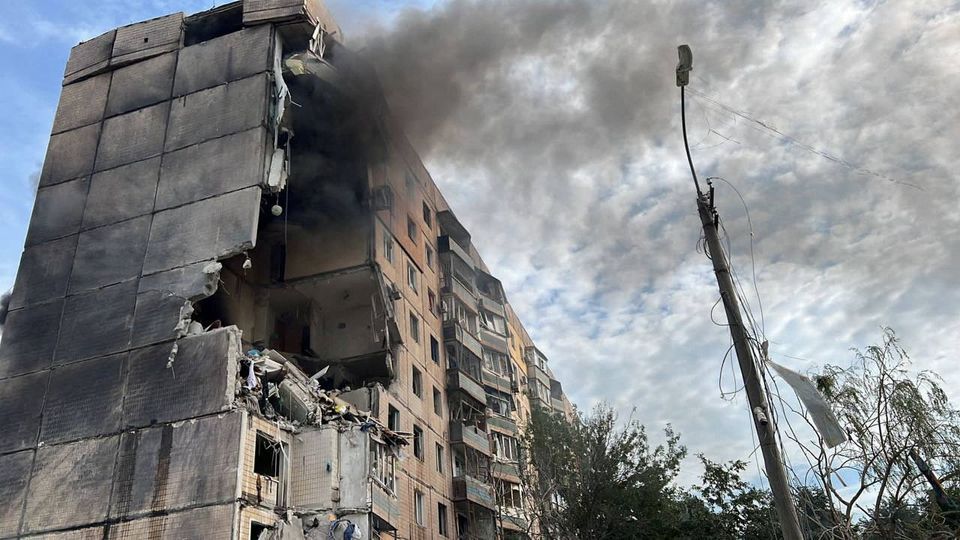 A view shows an apartment building heavily damaged by a Russian missile strike, amid Russia's attack on Ukraine, in Kryvyi Rih, Ukraine July 31, 2023. Ukrainian Parliament Commissioner for Human Rights Dmytro Lubinets via Telegram/Handout via REUTERS