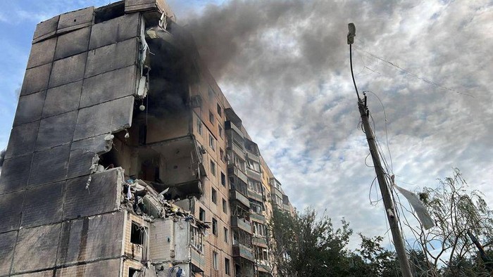 A view shows an apartment building heavily damaged by a Russian missile strike, amid Russias attack on Ukraine, in Kryvyi Rih, Ukraine July 31, 2023. Ukrainian Parliament Commissioner for Human Rights Dmytro Lubinets via Telegram/Handout via REUTERS