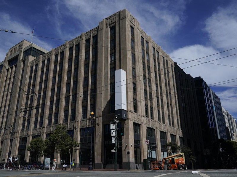 The San Francisco headquarters of the company formerly known as Twitter is seen Monday, July 31, 2023. A brightly flashing 