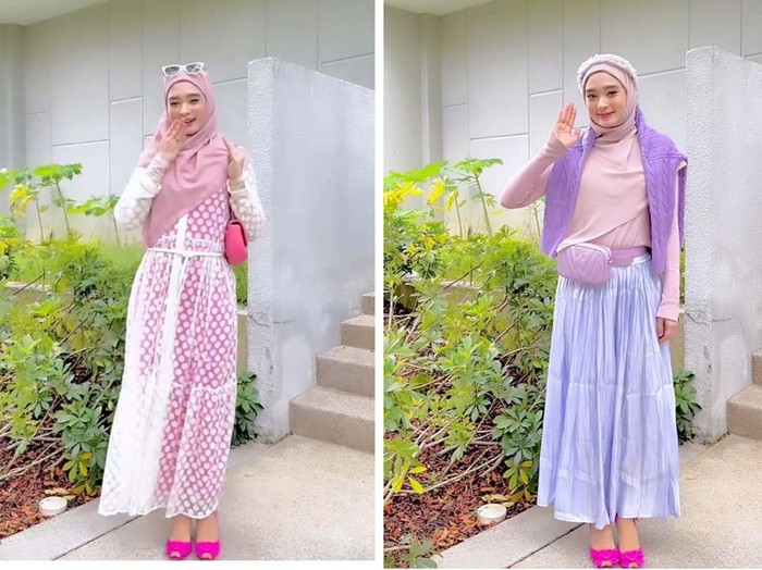 Gaya Inara Rusli jadi barbie pilihan outfitnya bisa menjadi inspirasi bagi muslimah lainya.