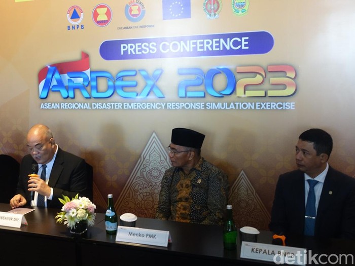 Jumpa pers simulasi kebencanaan ARDEX 2023 di Royal Ambarrukmo, Kabupaten Sleman, DIY, Selasa (1/8/2023).