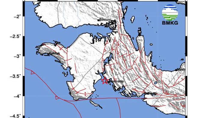 Gempa bumi kembali mengguncang Kabupaten Kaimana, Papua Barat, kali ini berkekuatan magnitudo (M) 2,9. Gempa dilaporkan berpusat di laut.