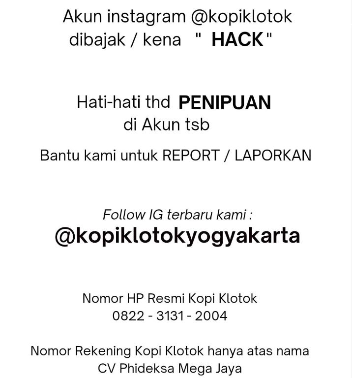 Kopi Klotok Alami Kerugian, Pelanggan Kabur hingga Instagramnya Diretas