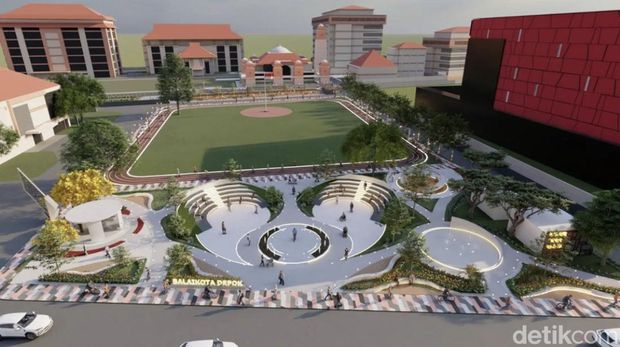 Pemkot Depok menggelontorkan Rp 4,1 miliar untuk membangun Depok Open Space di depan Balai Kota Depok. (Devi P/detikcom)