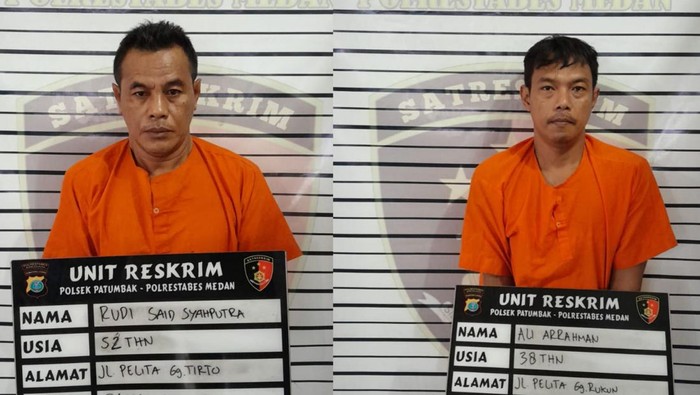 Rudi Said Saputra (52) dan Ali Arahman (35) pelaku pencurian pagar besi yang viral dikawal polisi. (Foto: Dok Polsek Patumbak)