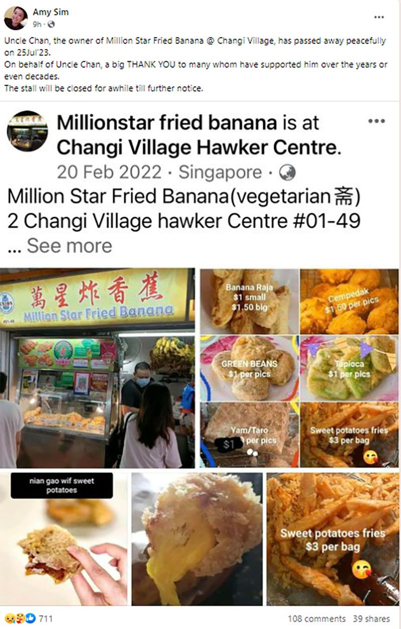 Gerai pisang goreng legendaris di Singapura tutup